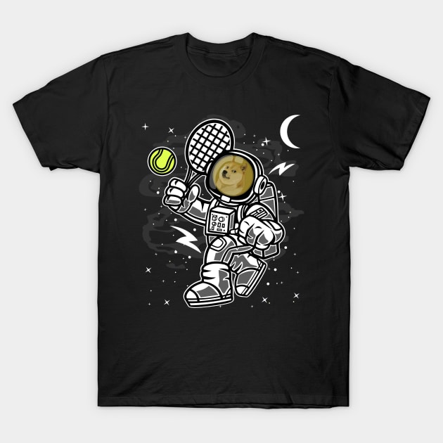 Astronaut Tennis Dogecoin DOGE Coin To The Moon Crypto Token Cryptocurrency Blockchain Wallet Birthday Gift For Men Women Kids T-Shirt by Thingking About